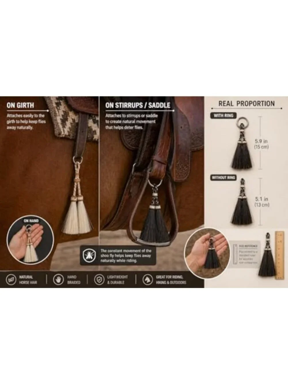 Handcrafted Horsehair Keychain Set | Western Double Tassel | 5.1